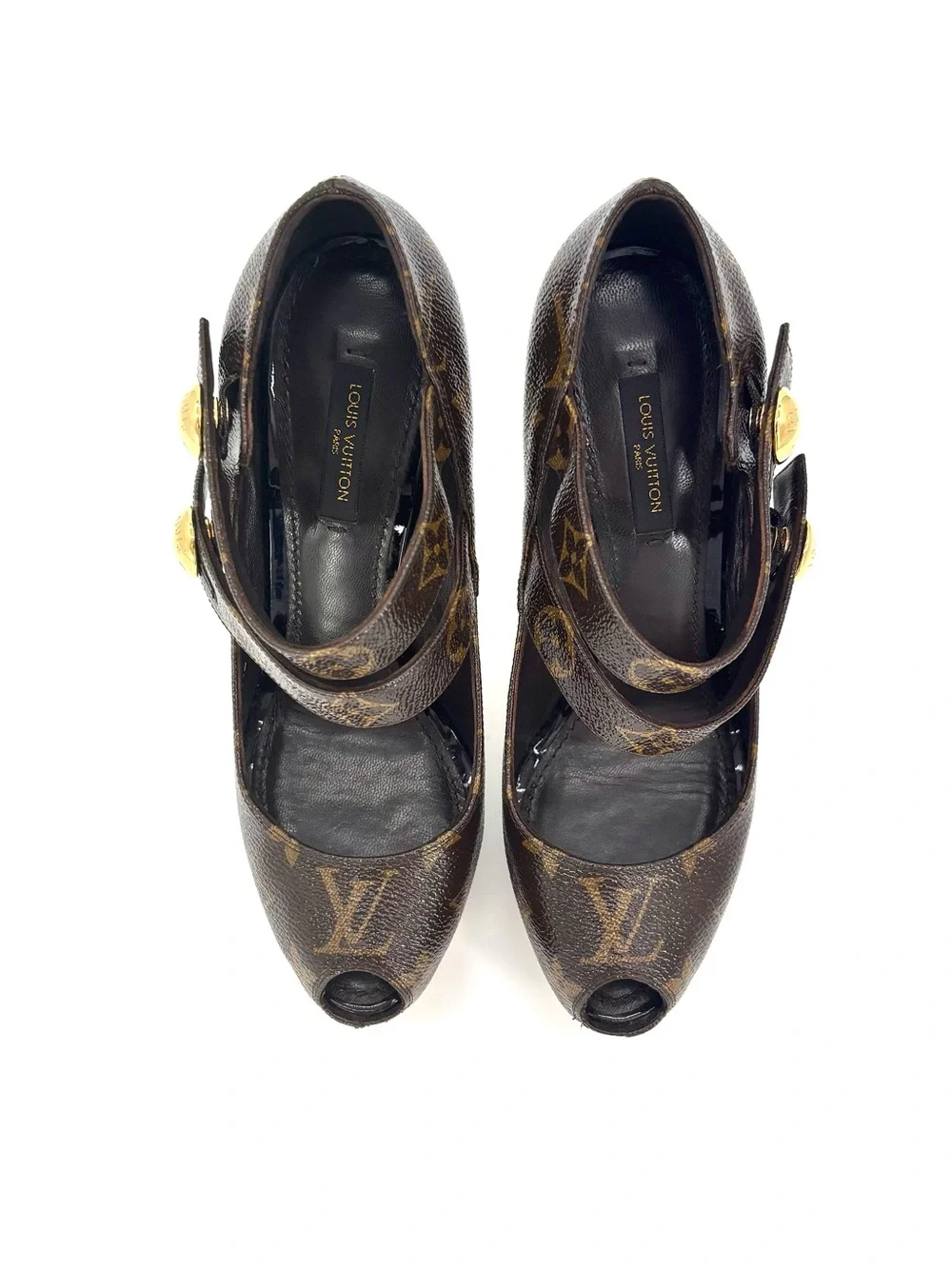 Louis Vuitton Ritual Fetish LV Monogram Maryjane Platform Peep Toe Pumps 37